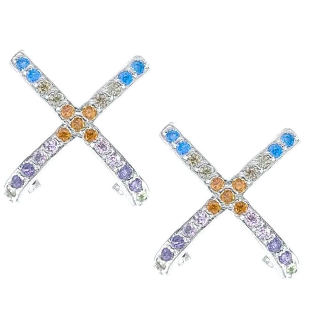 NEW 925 Silver Criss Cross Stud Earrings,  X Shaped crossed CZ Earrings